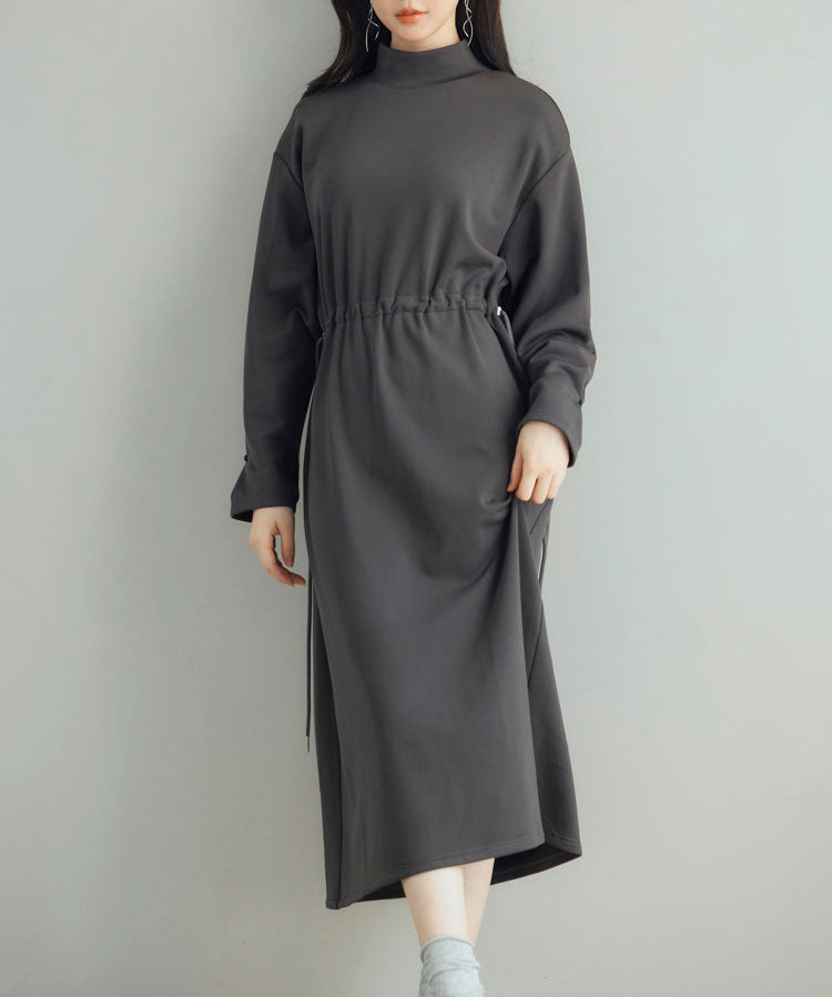 ウエストドローストリング裏起毛ワンピースsdp0244 チャコール