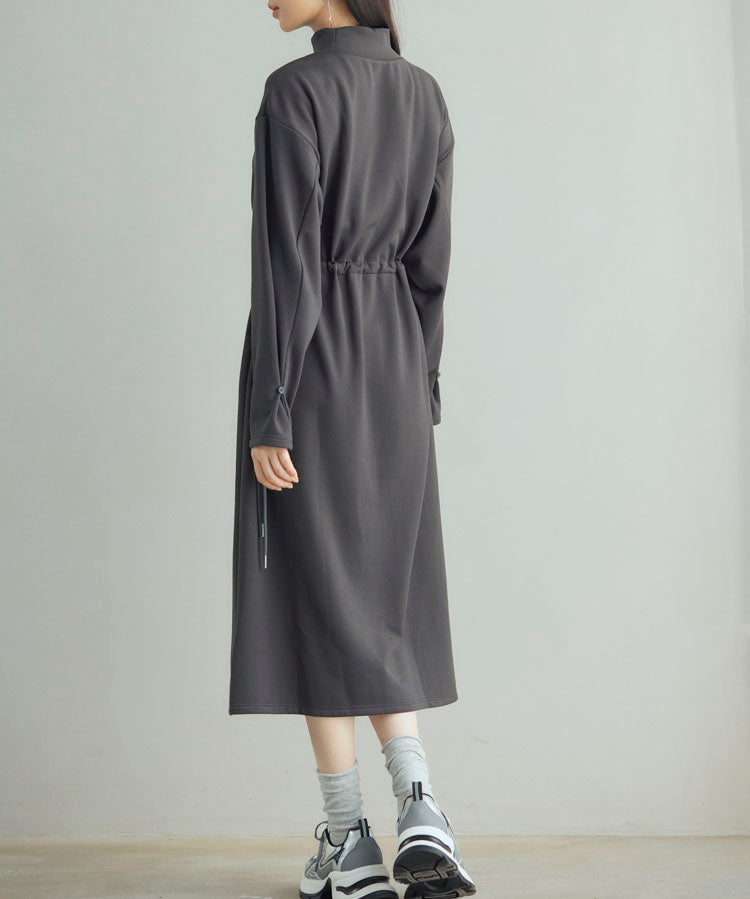 ウエストドローストリング裏起毛ワンピースsdp0244 チャコール