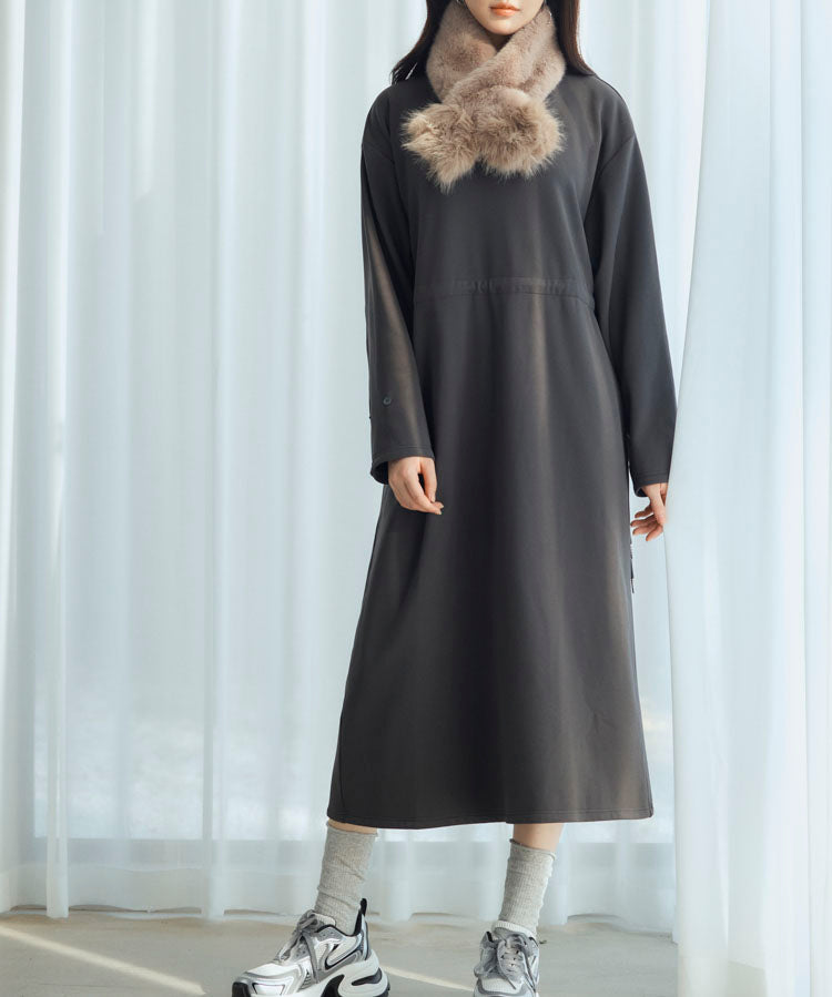 ウエストドローストリング裏起毛ワンピースsdp0244 チャコール