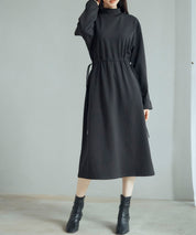 ウエストドローストリング裏起毛ワンピースsdp0244 ブラック