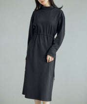 ウエストドローストリング裏起毛ワンピースsdp0244 ブラック