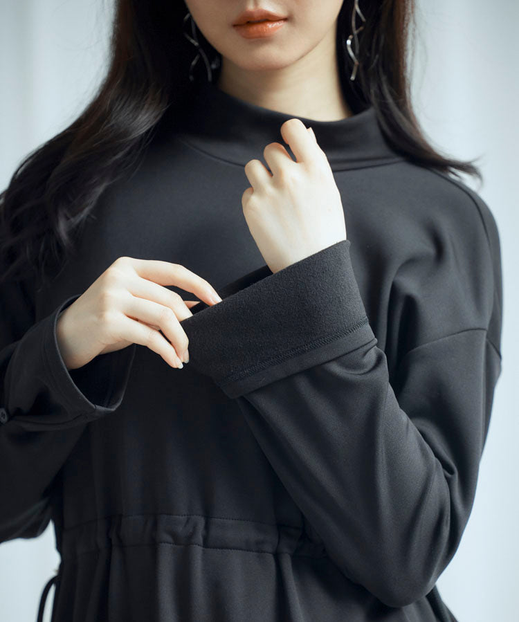 ウエストドローストリング裏起毛ワンピースsdp0244 ブラック