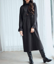 ウエストドローストリング裏起毛ワンピースsdp0244 ブラック