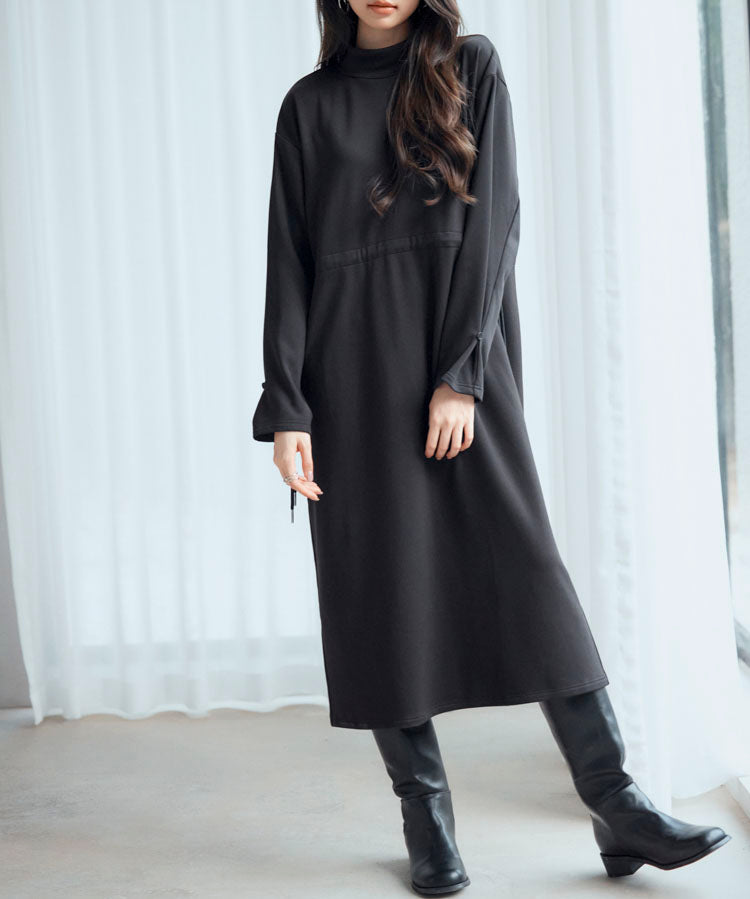 ウエストドローストリング裏起毛ワンピースsdp0244 ブラック