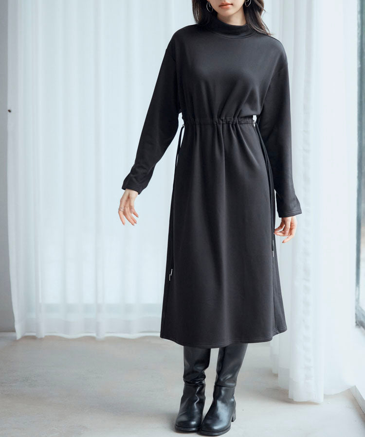 ウエストドローストリング裏起毛ワンピースsdp0244 ブラック