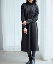 ウエストドローストリング裏起毛ワンピースsdp0244 ブラック