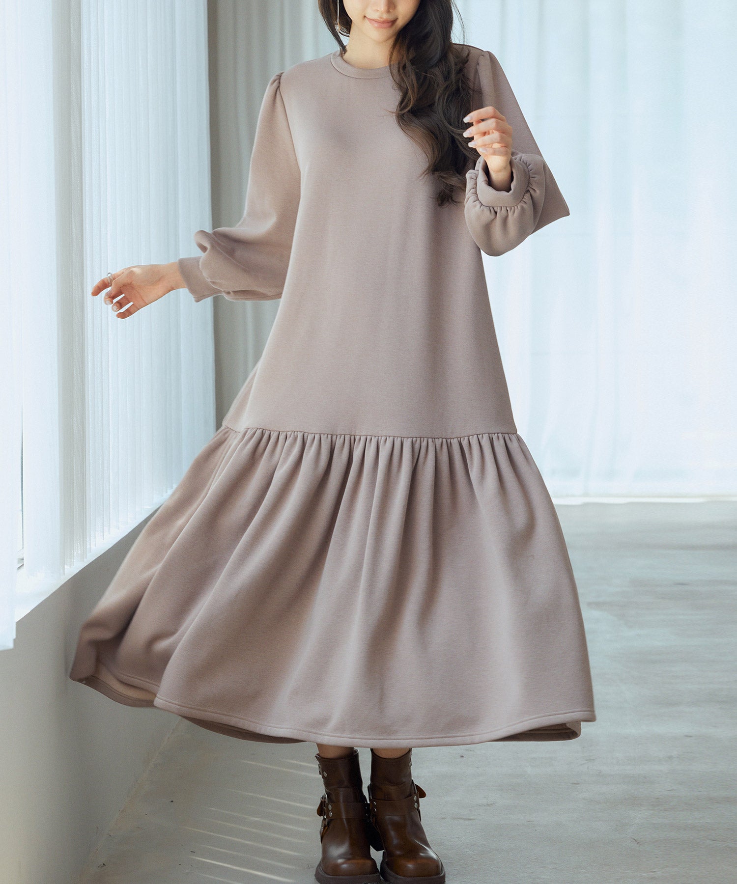 裏起毛カットソーギャザーワンピースsdp0245-103-17