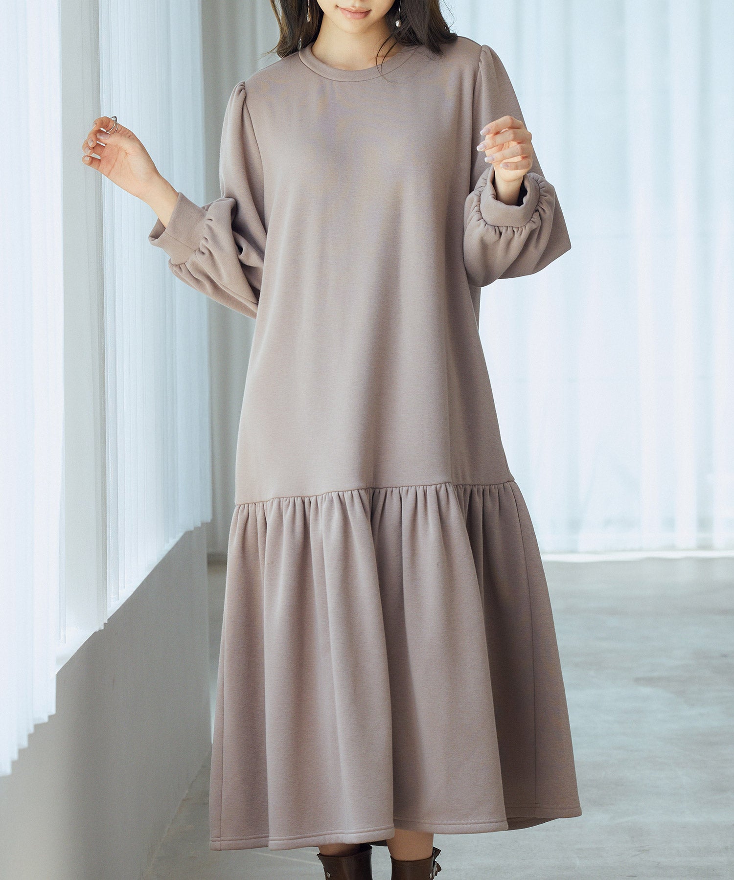 裏起毛カットソーギャザーワンピースsdp0245 ブラウン