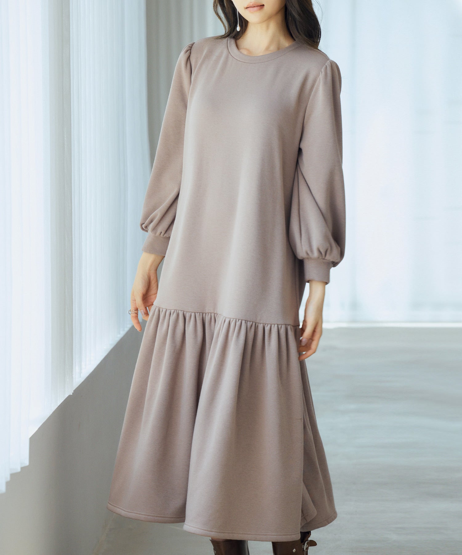 裏起毛カットソーギャザーワンピースsdp0245 ブラウン