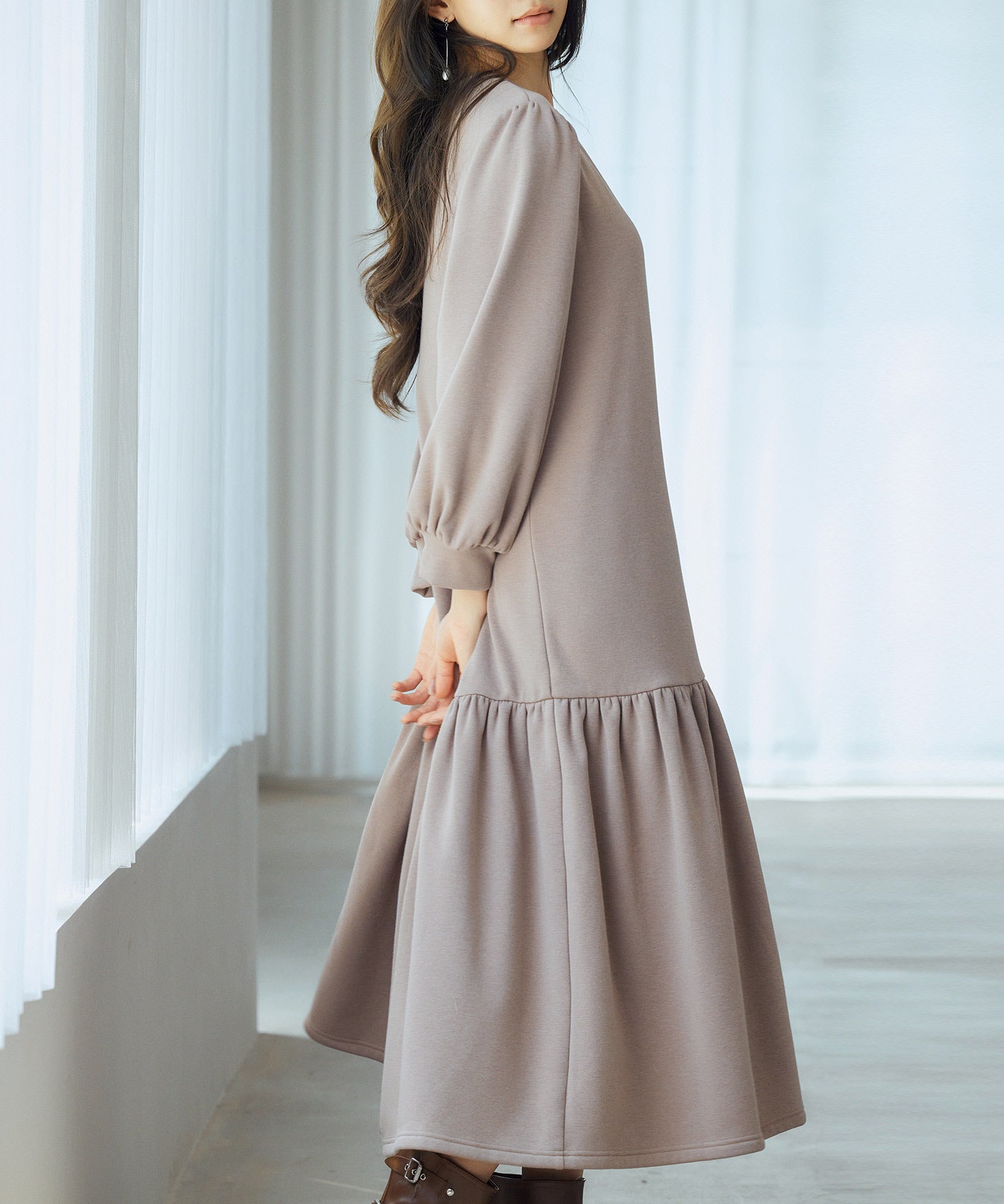 裏起毛カットソーギャザーワンピースsdp0245 ブラウン