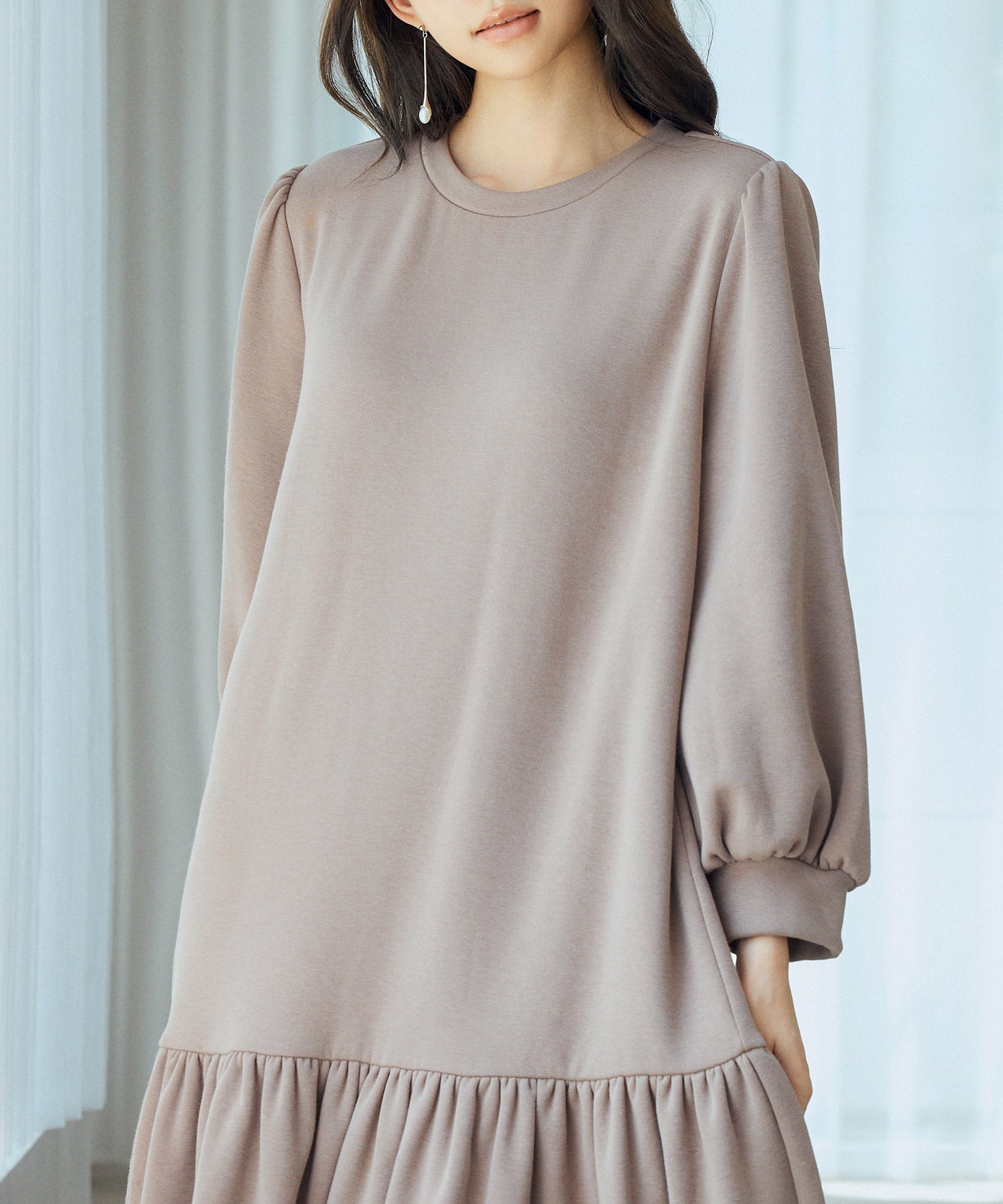 裏起毛カットソーギャザーワンピースsdp0245 ブラウン