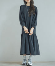 裏起毛カットソーギャザーワンピースsdp0245 チャコール