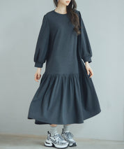 裏起毛カットソーギャザーワンピースsdp0245 チャコール