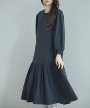 裏起毛カットソーギャザーワンピースsdp0245 チャコール