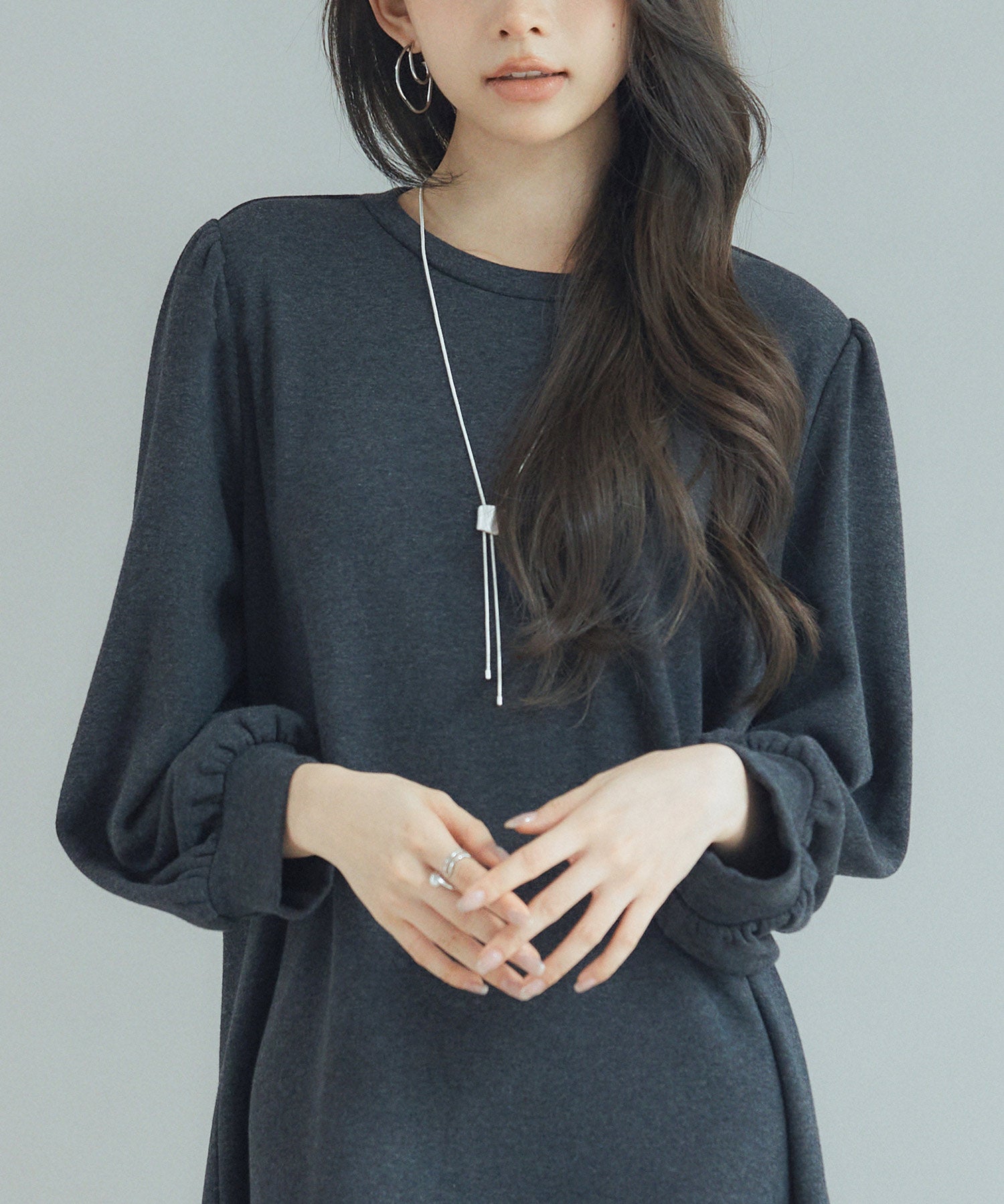 裏起毛カットソーギャザーワンピースsdp0245 チャコール