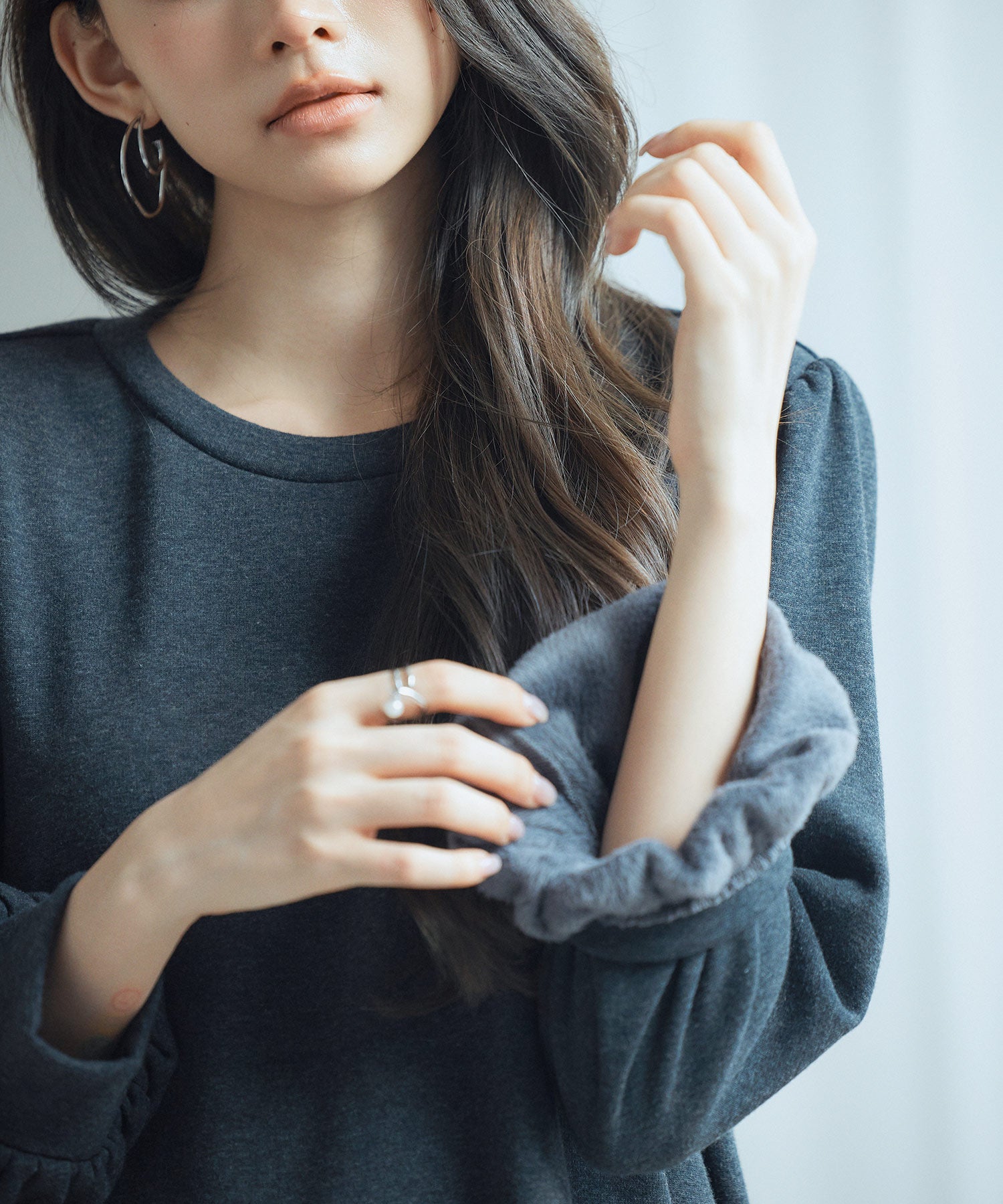 裏起毛カットソーギャザーワンピースsdp0245 チャコール