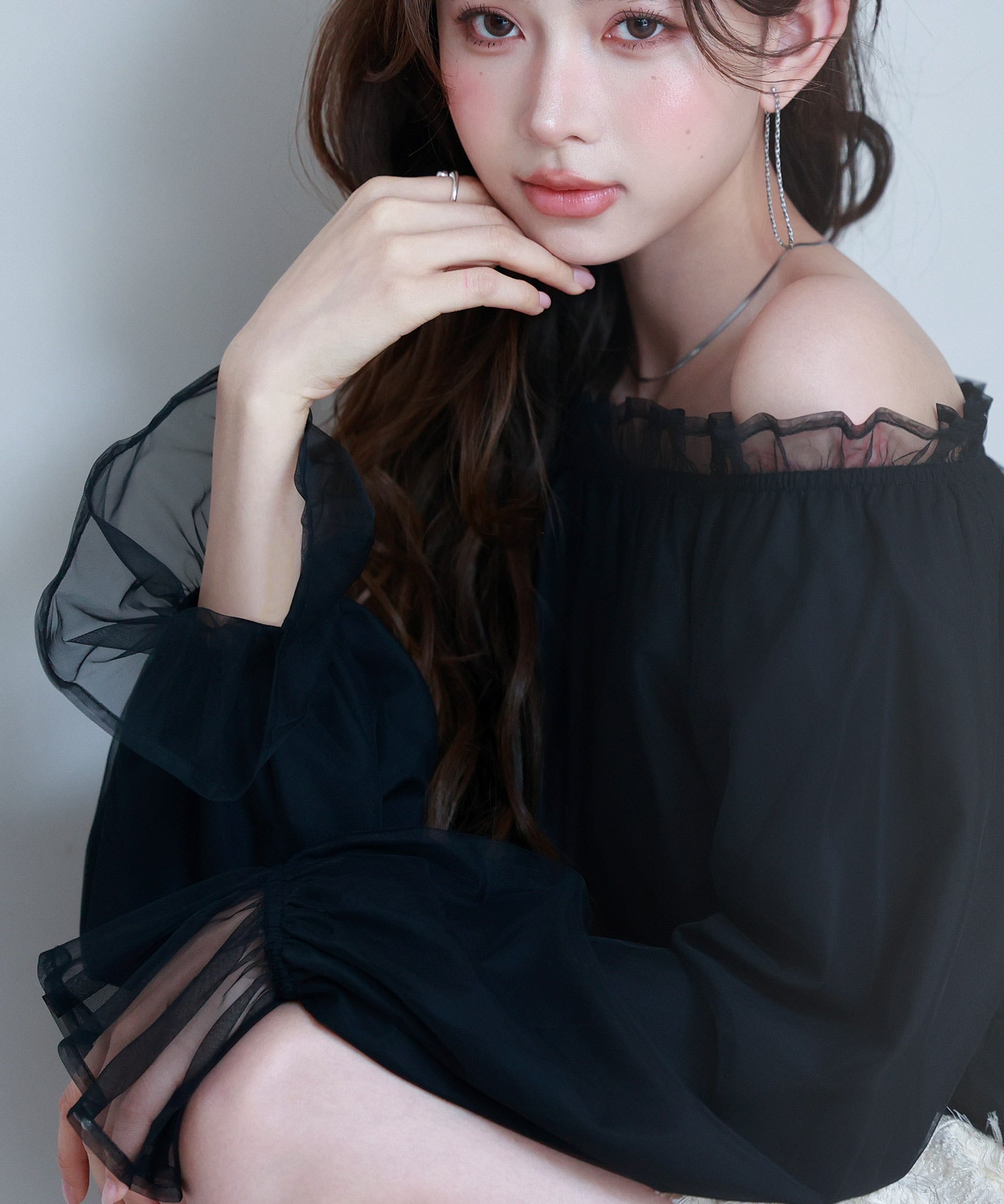 2wayネックチュールブラウスsdp0248 ブラック