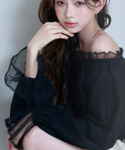 2wayネックチュールブラウスsdp0248 ブラック