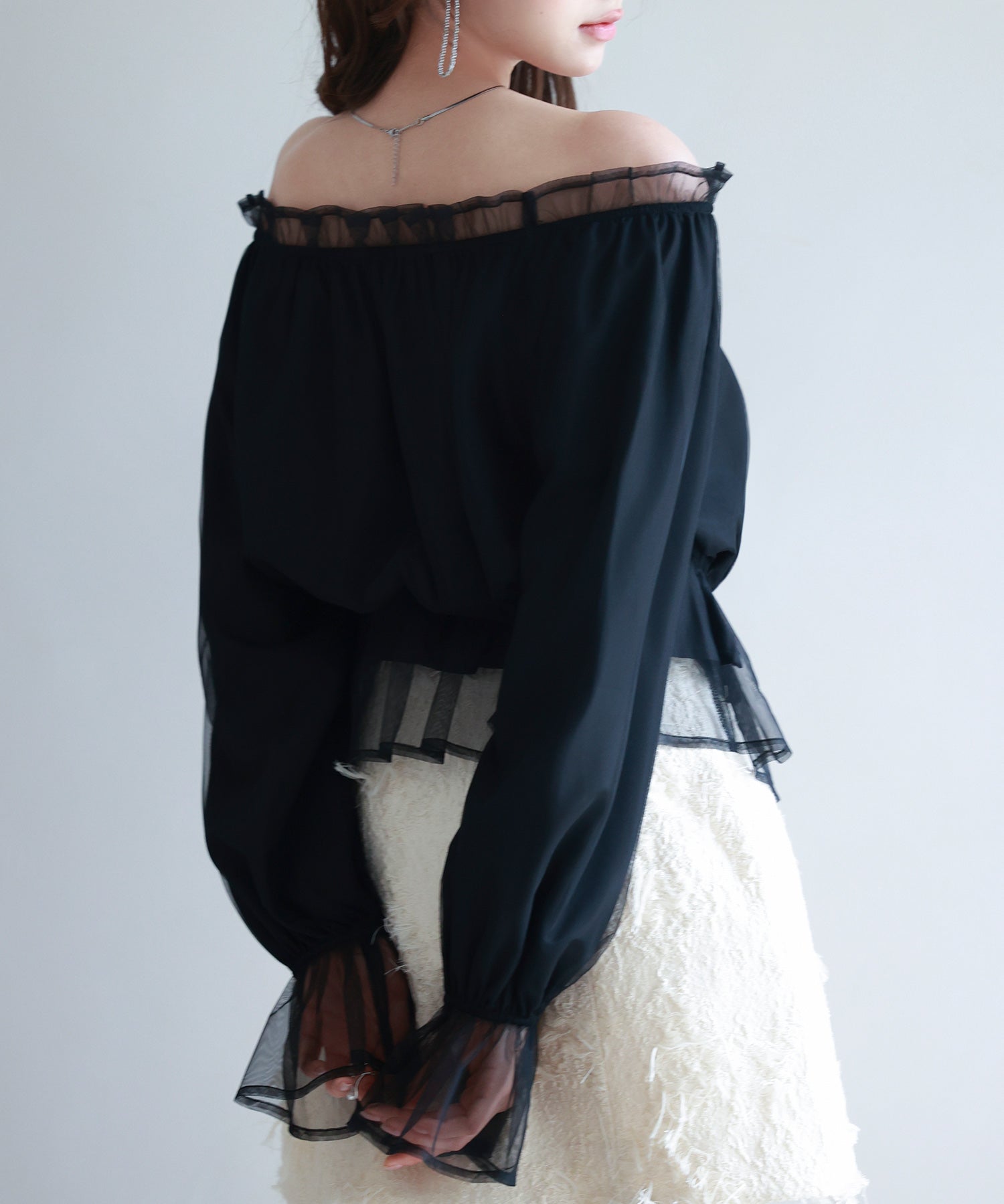 2wayネックチュールブラウスsdp0248 ブラック