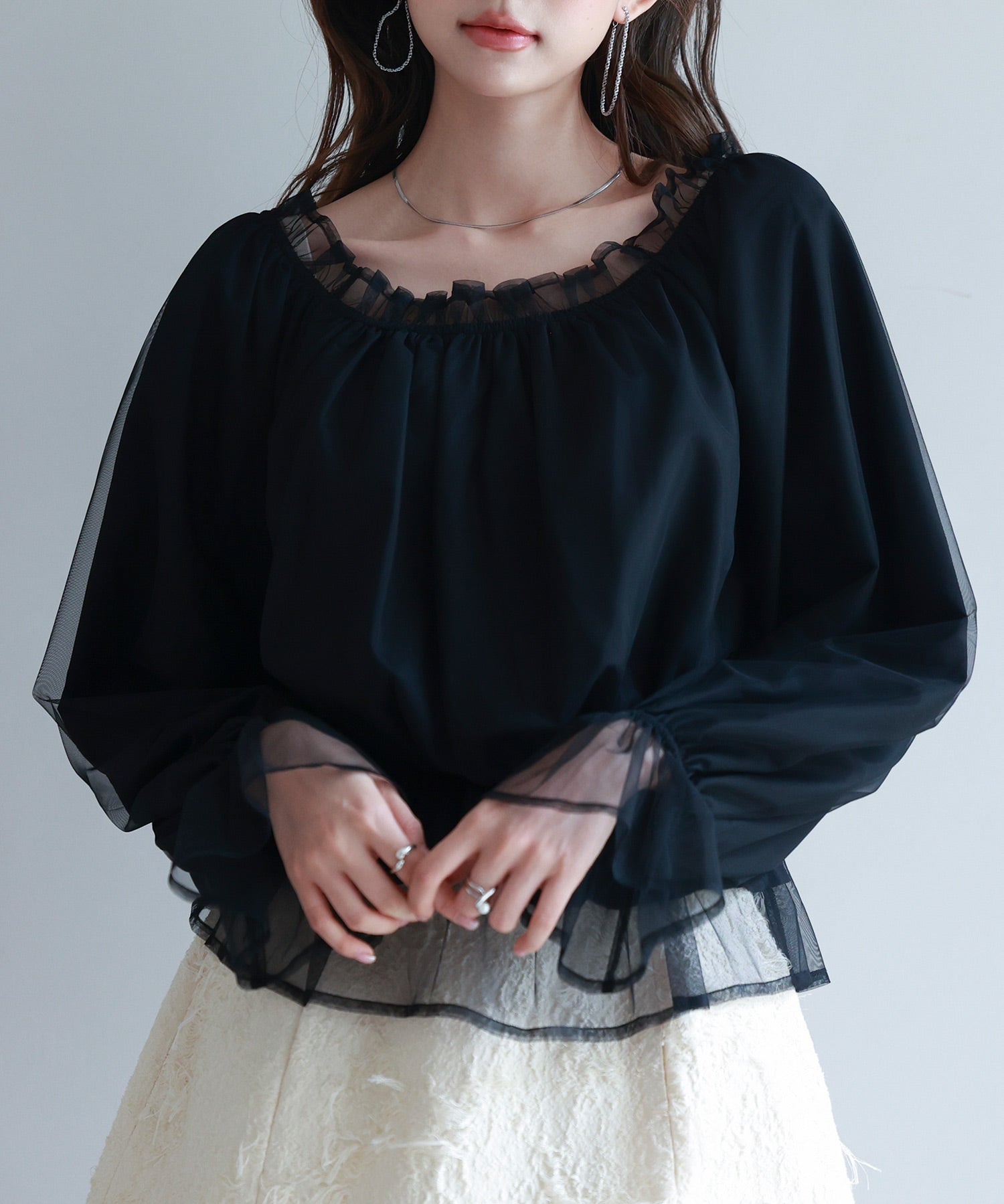 2wayネックチュールブラウスsdp0248 ブラック