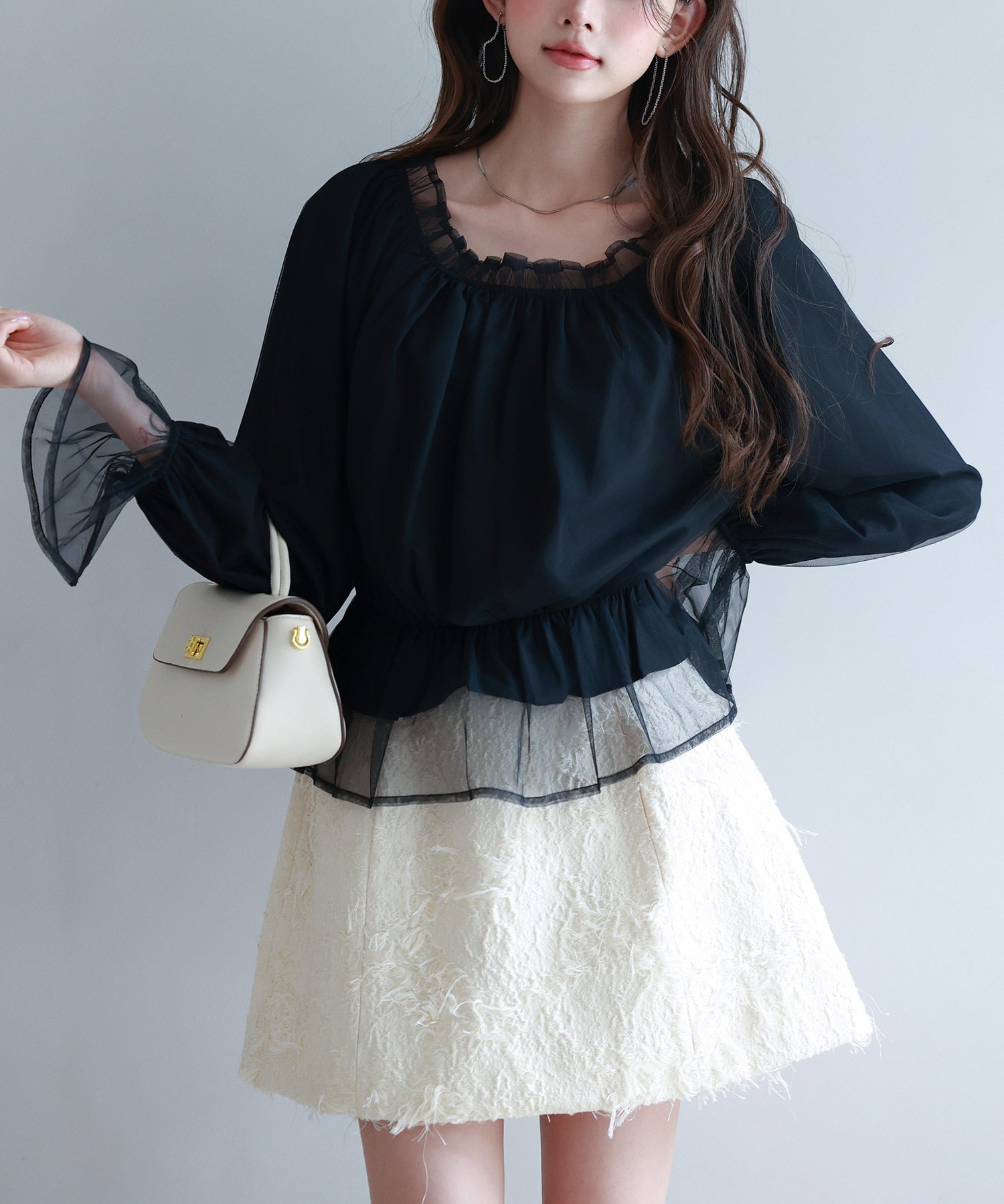 2wayネックチュールブラウスsdp0248 ブラック