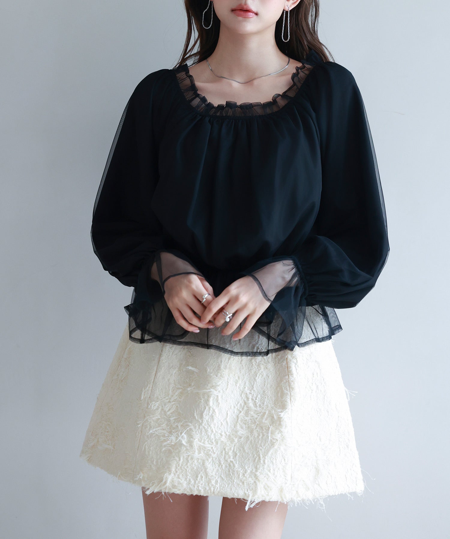 2wayネックチュールブラウスsdp0248 ブラック