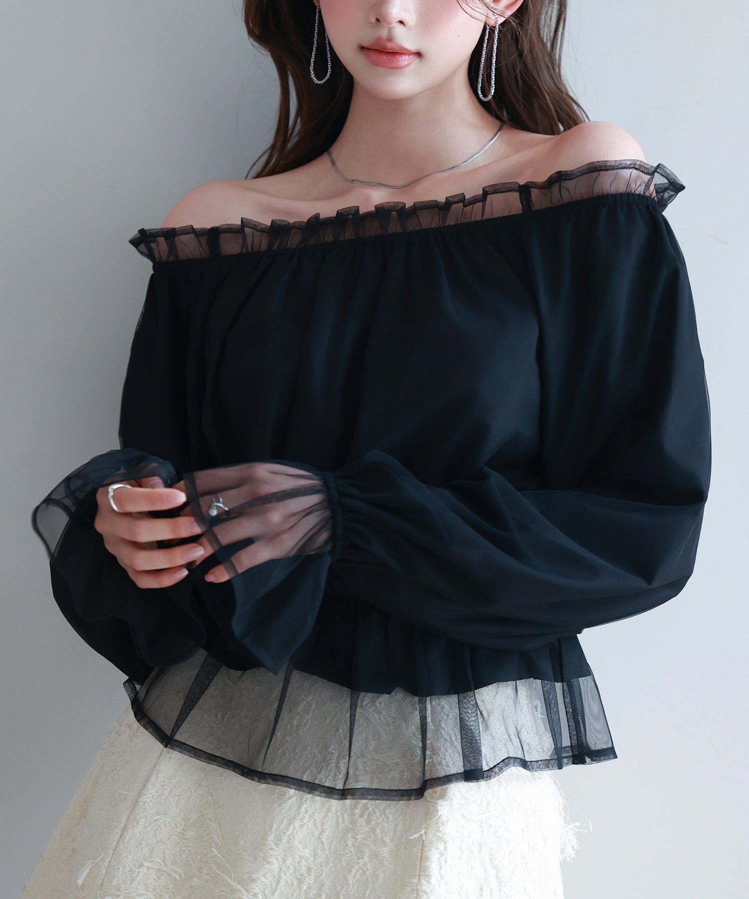 2wayネックチュールブラウスsdp0248 ブラック