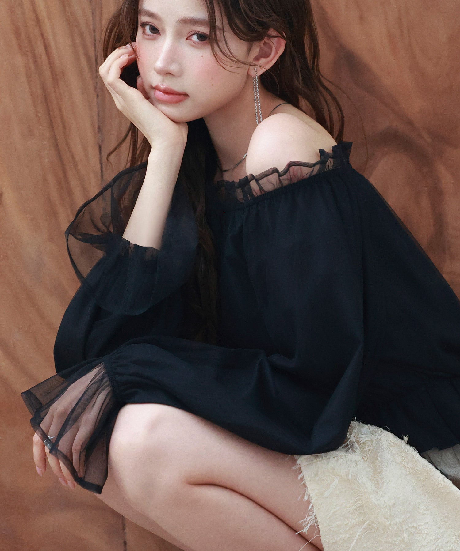 2wayネックチュールブラウスsdp0248 ブラック