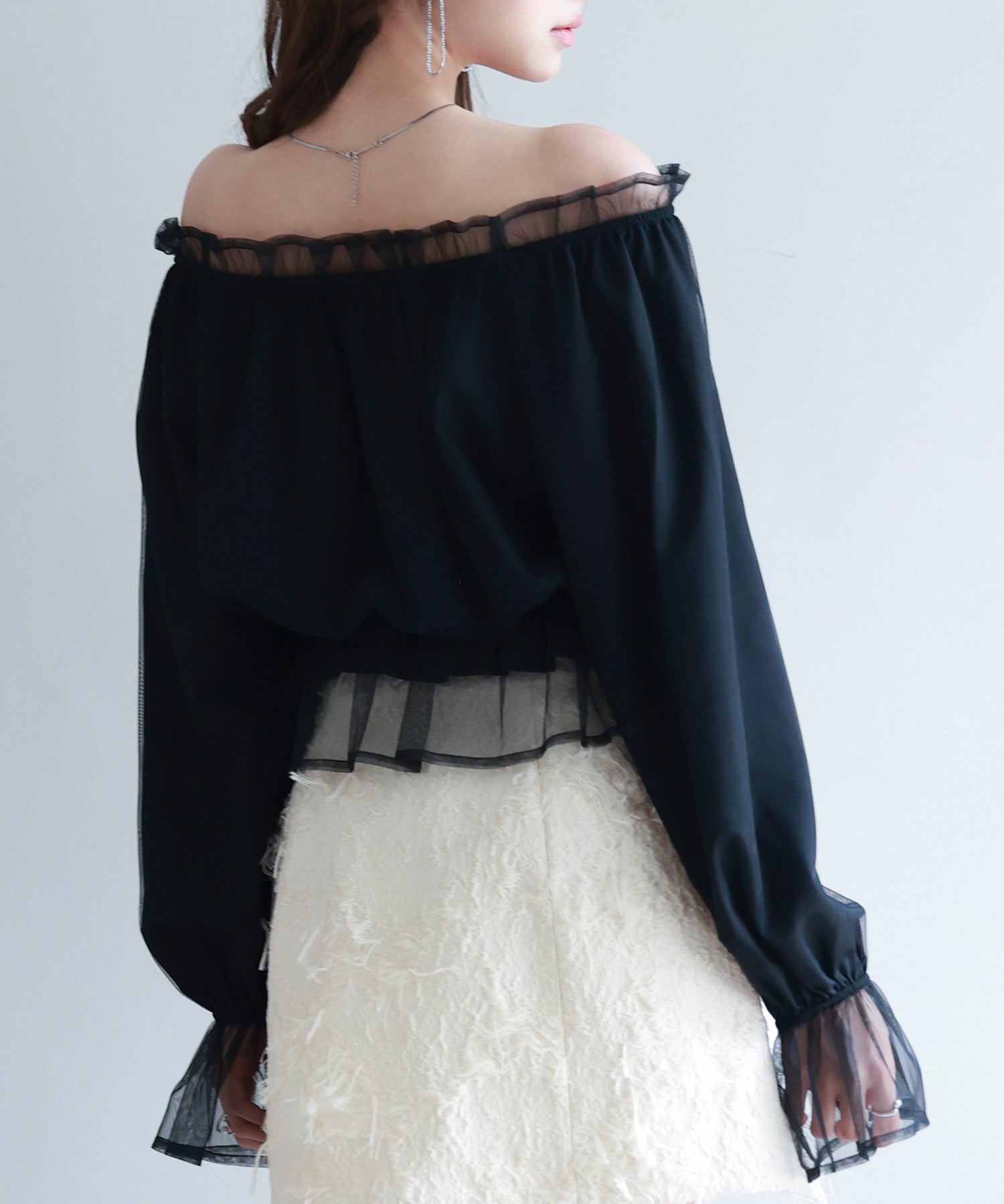 2wayネックチュールブラウスsdp0248 ブラック