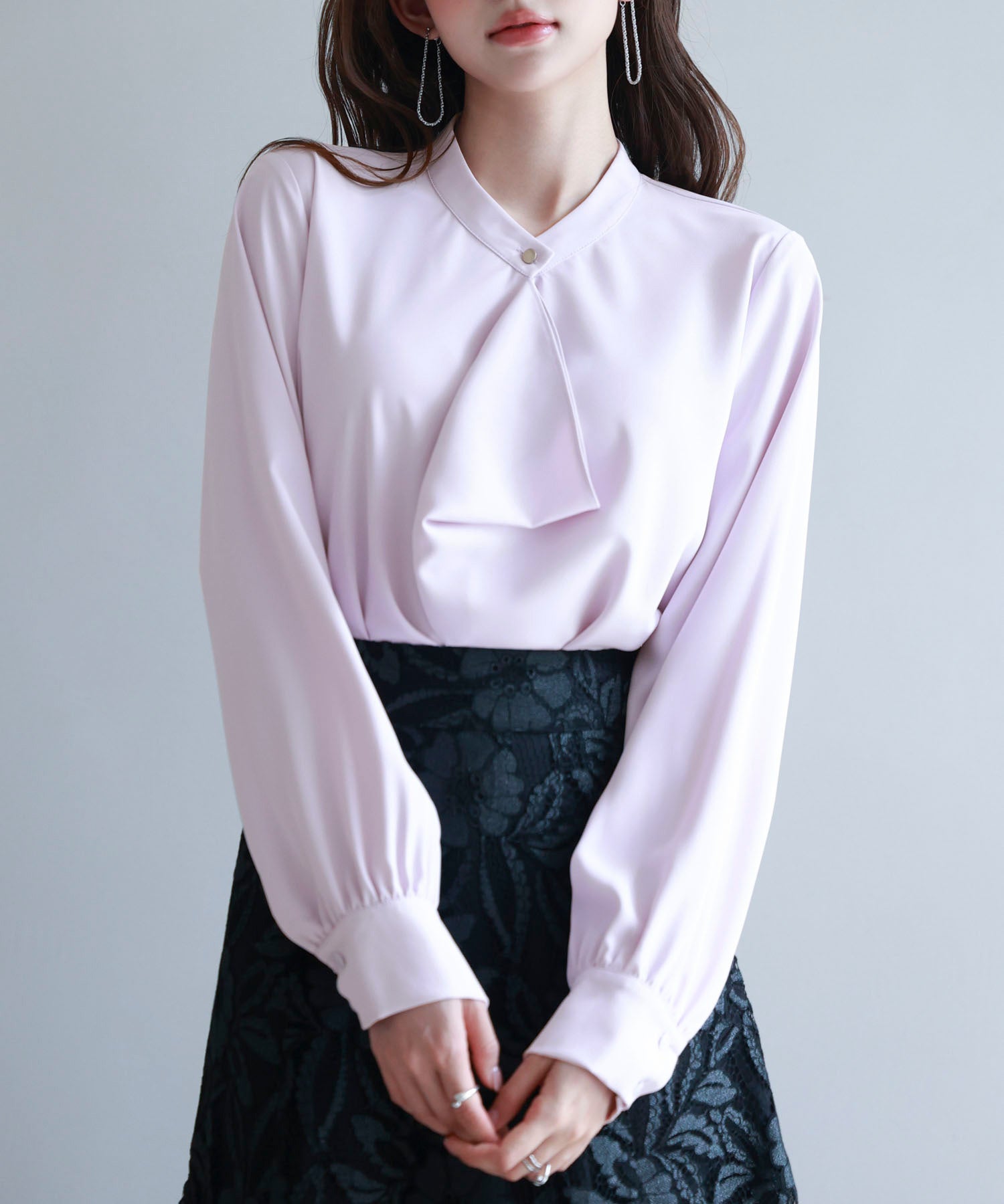 とろみ生地フリル金ボタンブラウスsdp0249-102-100