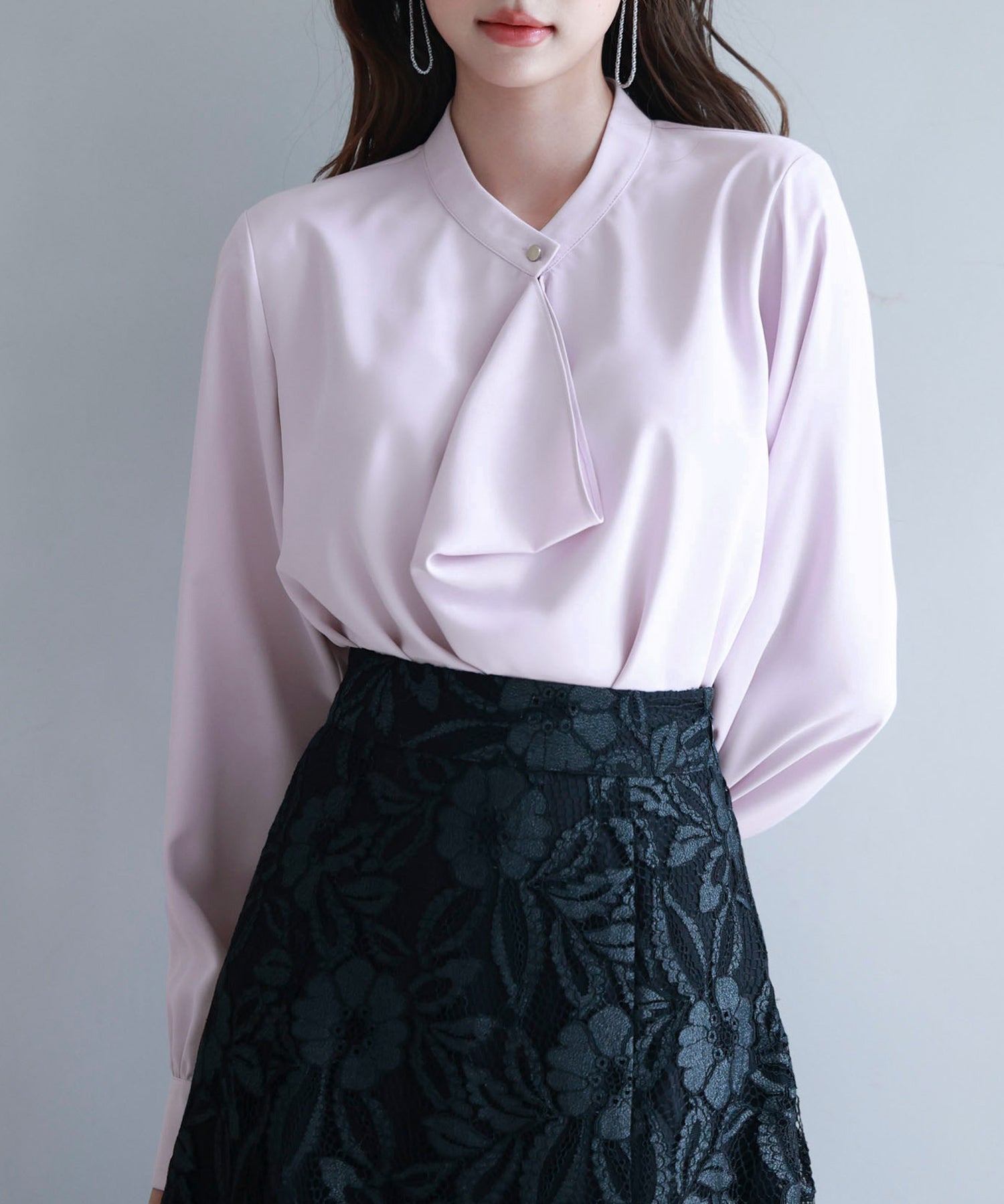 とろみ生地フリル金ボタンブラウスsdp0249 ラベンダー