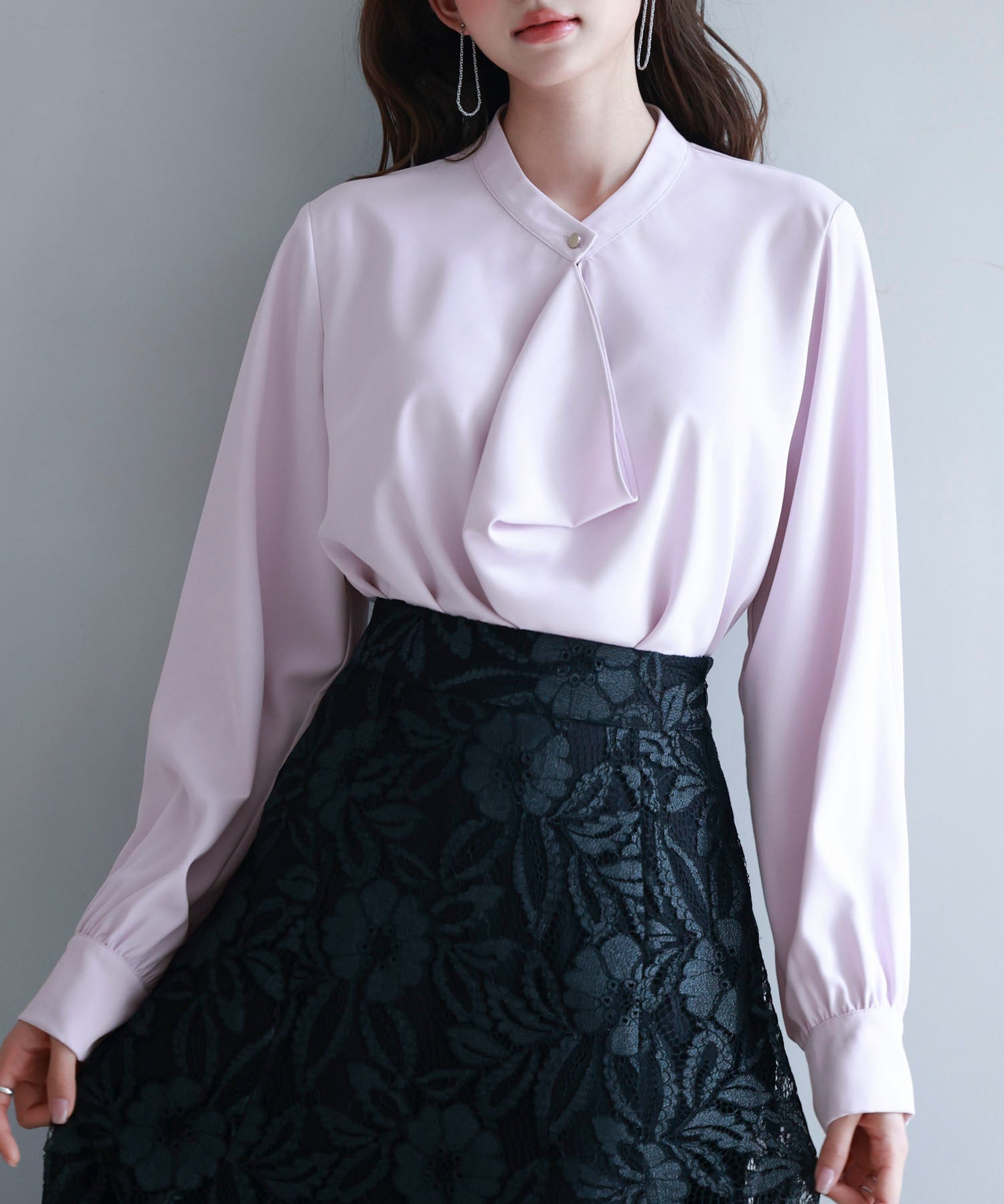 とろみ生地フリル金ボタンブラウスsdp0249 ラベンダー