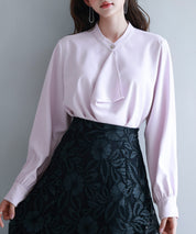 とろみ生地フリル金ボタンブラウスsdp0249 ラベンダー