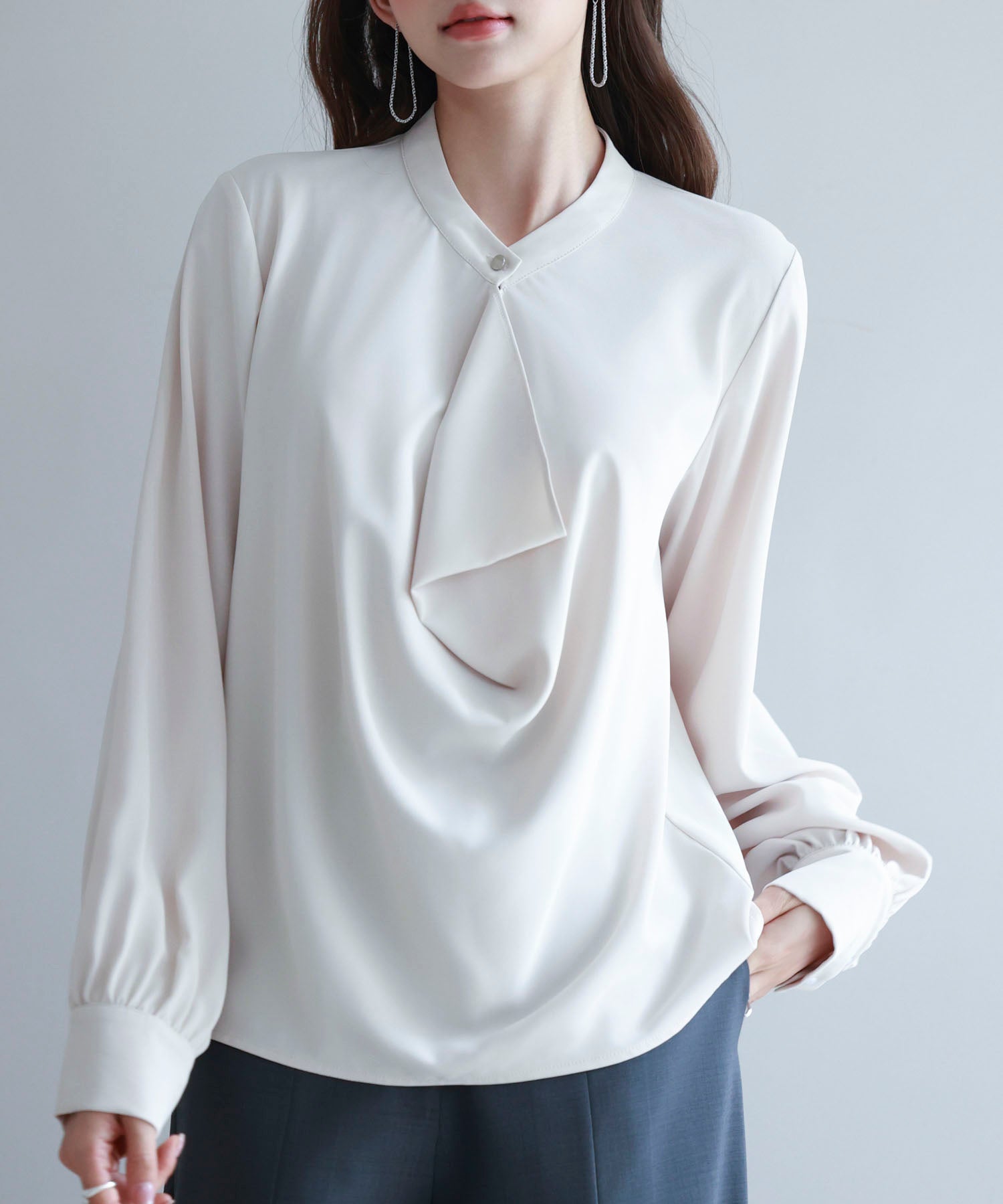 とろみ生地フリル金ボタンブラウスsdp0249-102-14