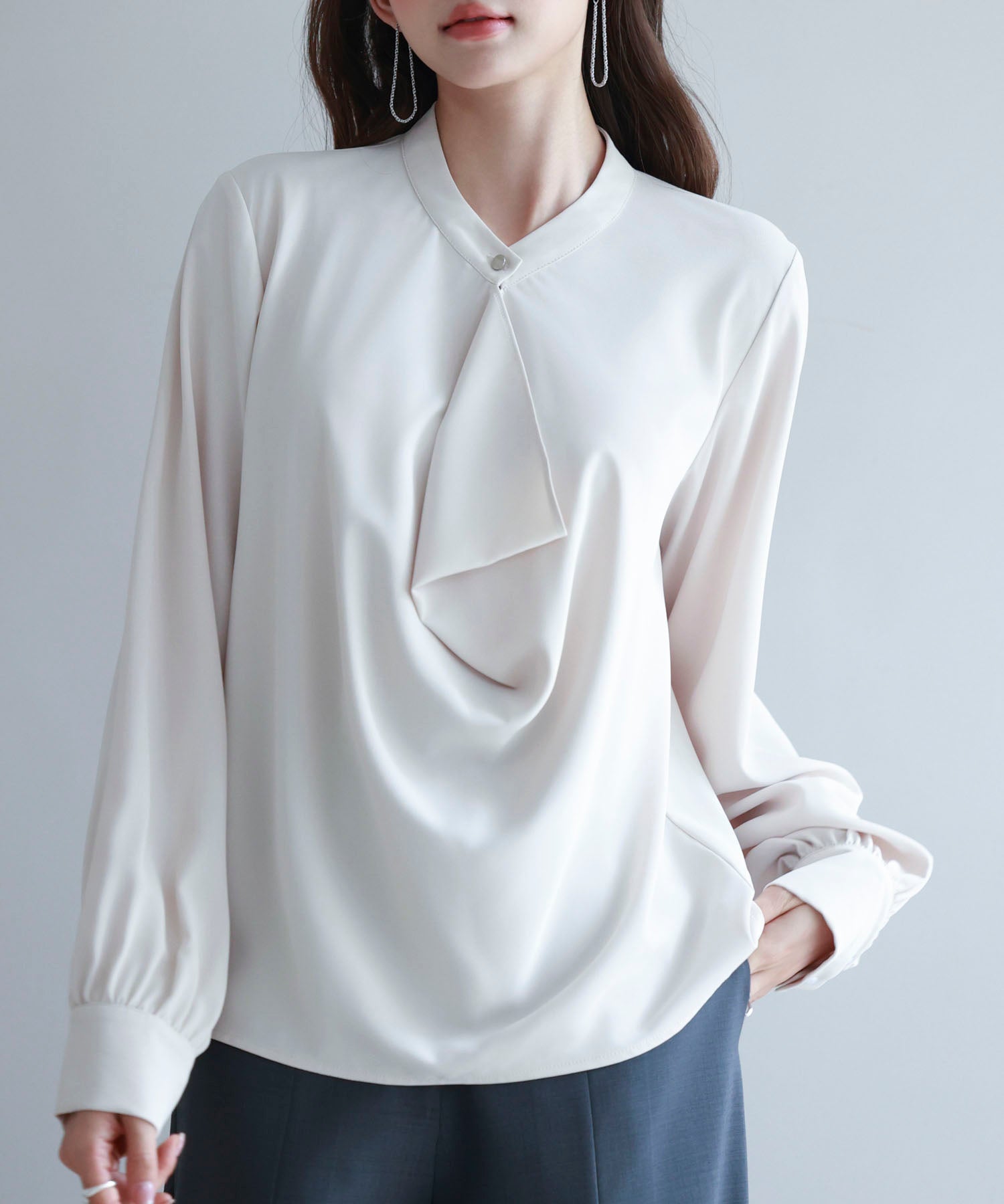 とろみ生地フリル金ボタンブラウスsdp0249-102-14