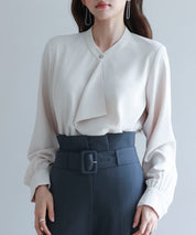 とろみ生地フリル金ボタンブラウスsdp0249 ベージュ