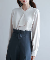 とろみ生地フリル金ボタンブラウスsdp0249 ベージュ