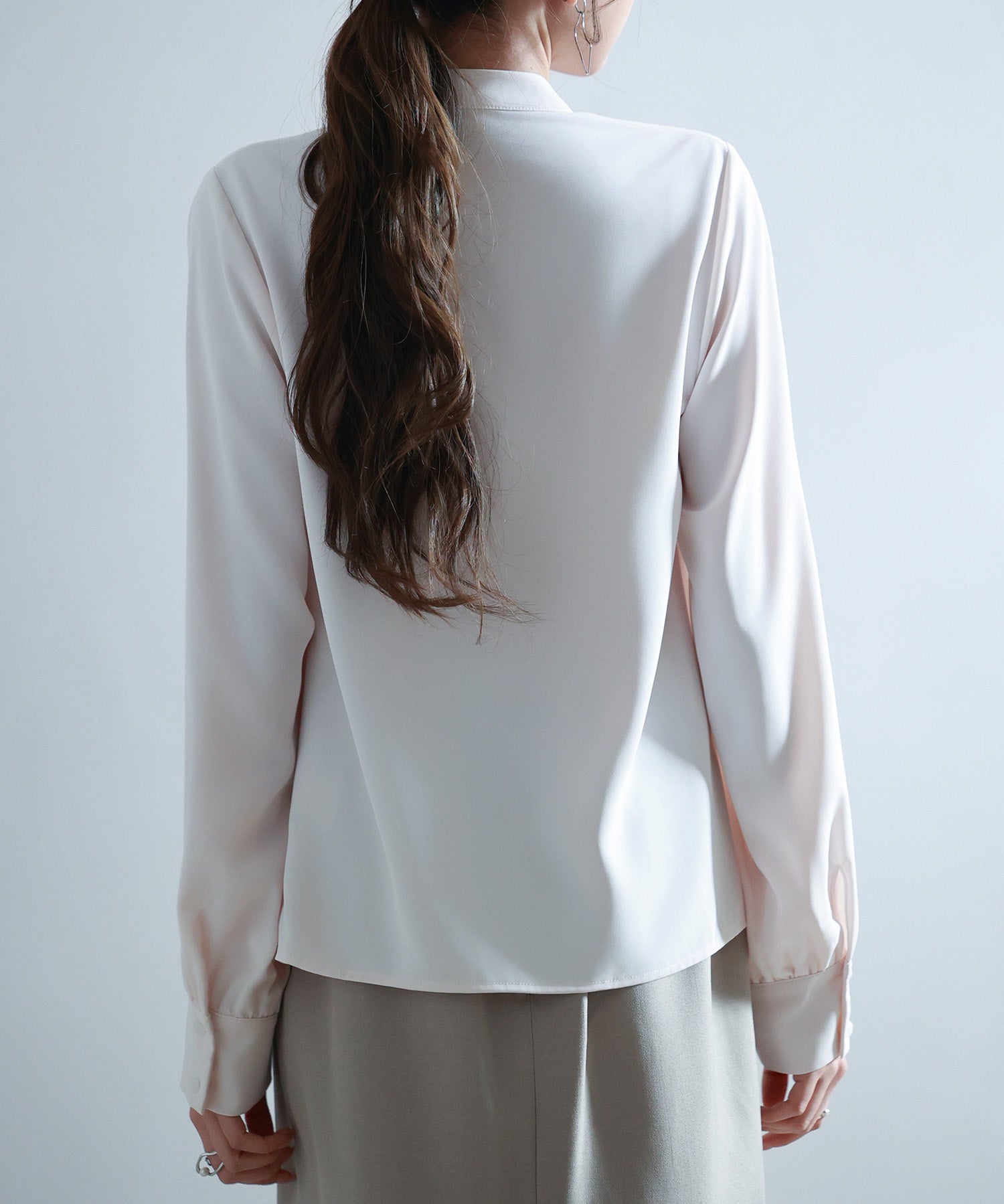 とろみ生地フリル金ボタンブラウスsdp0249 ピンクベージュ