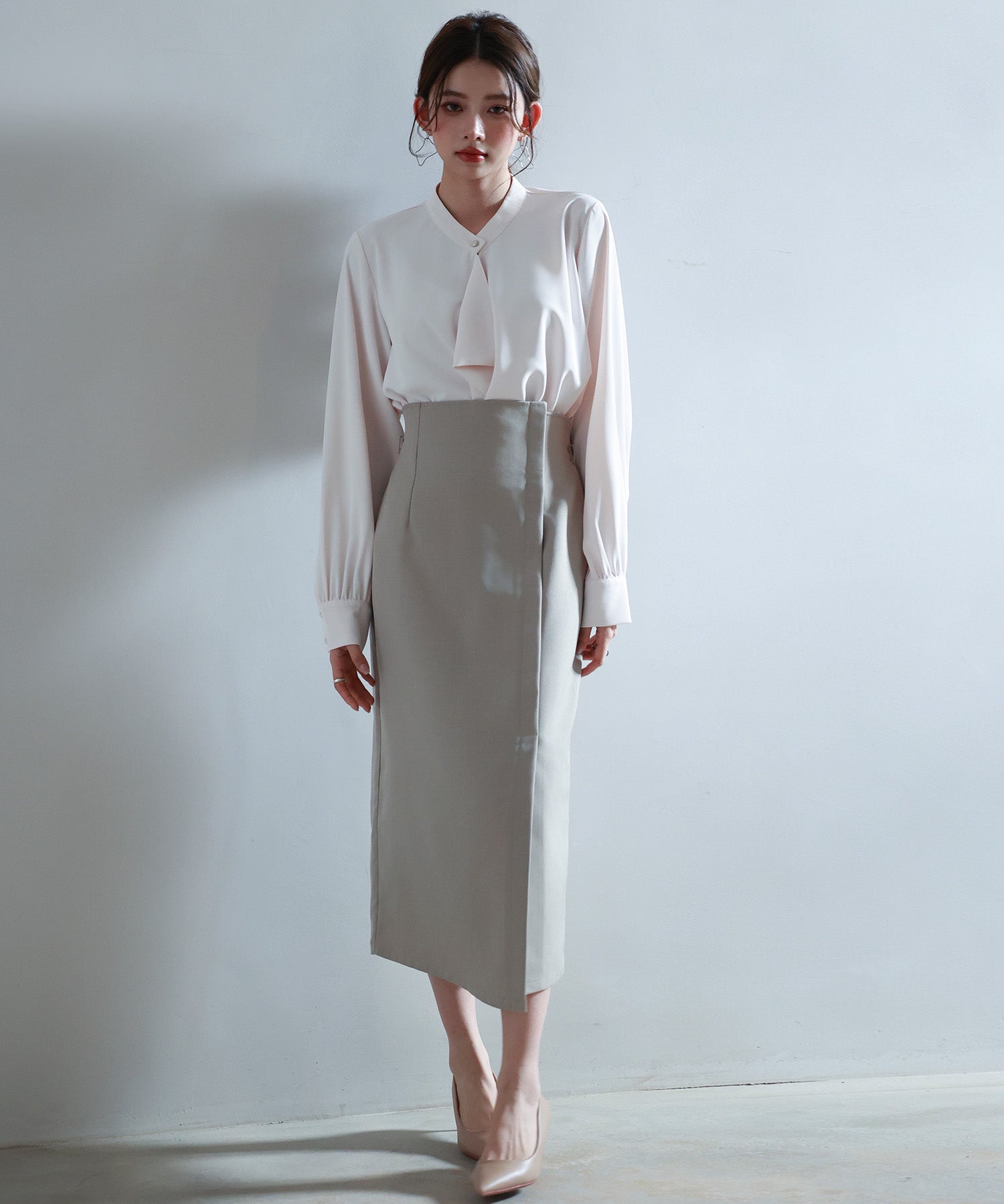 とろみ生地フリル金ボタンブラウスsdp0249 ピンクベージュ