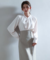 とろみ生地フリル金ボタンブラウスsdp0249 ピンクベージュ