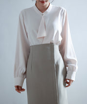 とろみ生地フリル金ボタンブラウスsdp0249 ピンクベージュ