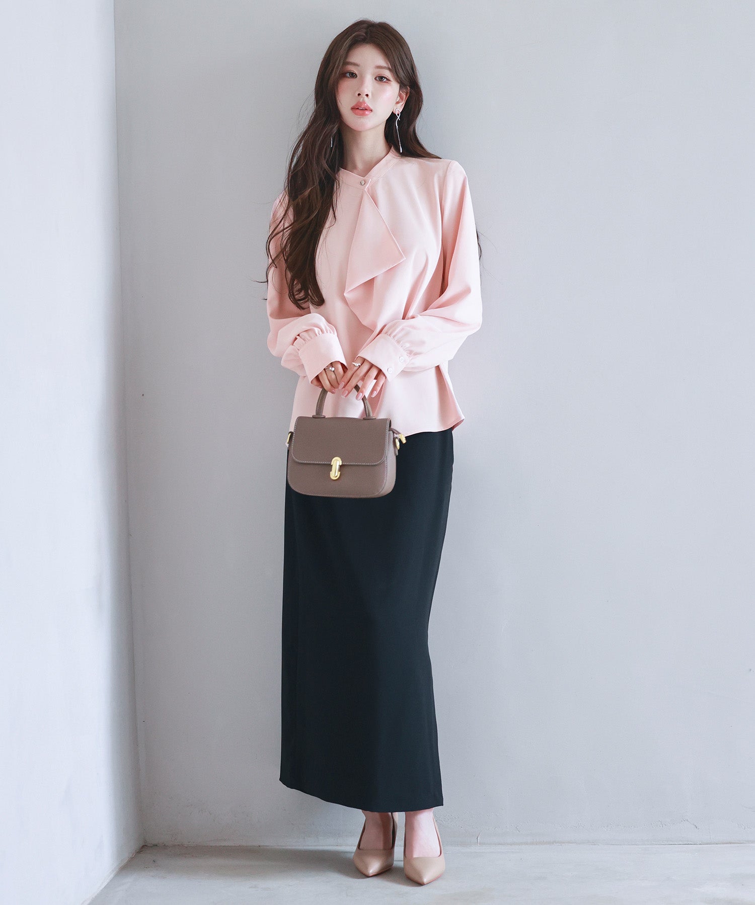 とろみ生地フリル金ボタンブラウスsdp0249 ピンク