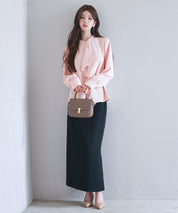 とろみ生地フリル金ボタンブラウスsdp0249 ピンク