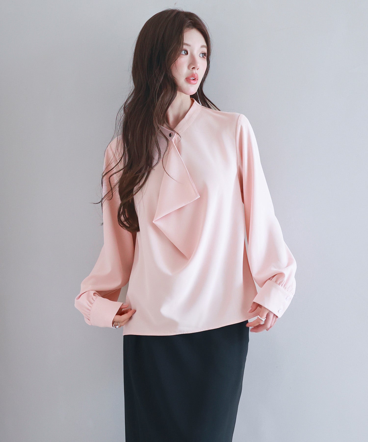 とろみ生地フリル金ボタンブラウスsdp0249 ピンク