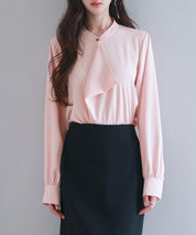 とろみ生地フリル金ボタンブラウスsdp0249 ピンク