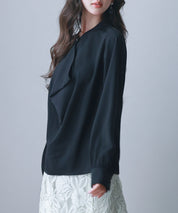 とろみ生地フリル金ボタンブラウスsdp0249 ブラック