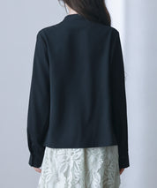 とろみ生地フリル金ボタンブラウスsdp0249 ブラック