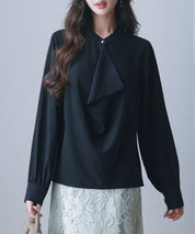 とろみ生地フリル金ボタンブラウスsdp0249 ブラック