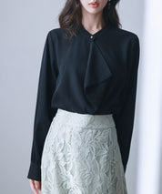 とろみ生地フリル金ボタンブラウスsdp0249 ブラック