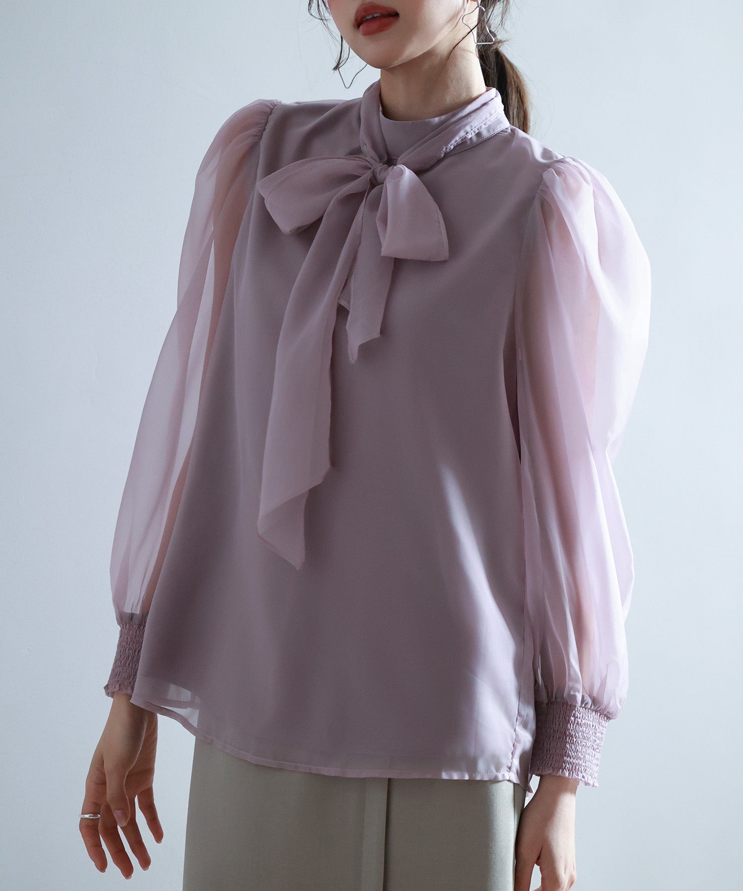 3wayオーガンジー生地リボンブラウスsdp0250 ラベンダー